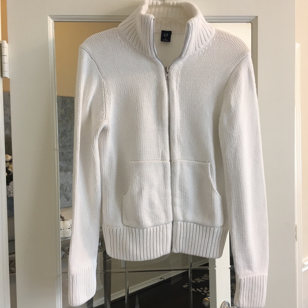 ❣️🍃GAP Full Zip White Mock Neck Sweater Sz M
